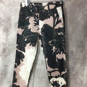 Zara Women’s Black Pink Floral Printed Chino Causal Pant Size 29